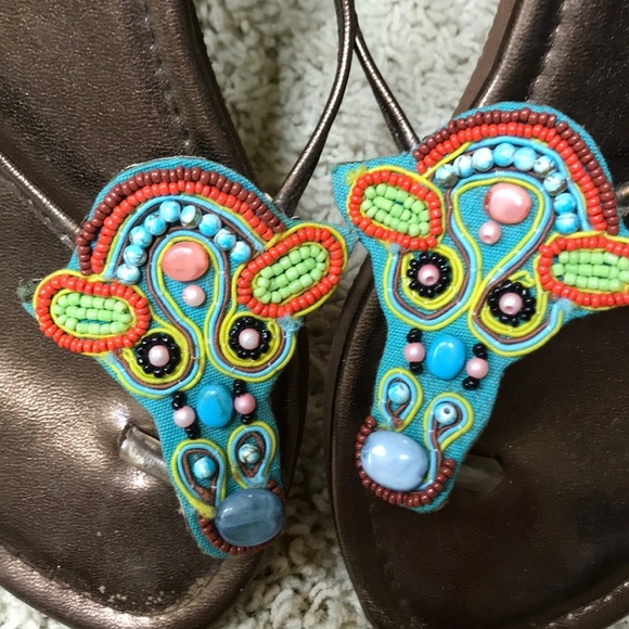 Olivia Miller Colorful Beaded Flip Flop Sandals Copper Lightweight Size 8 - Picture 4 of 8